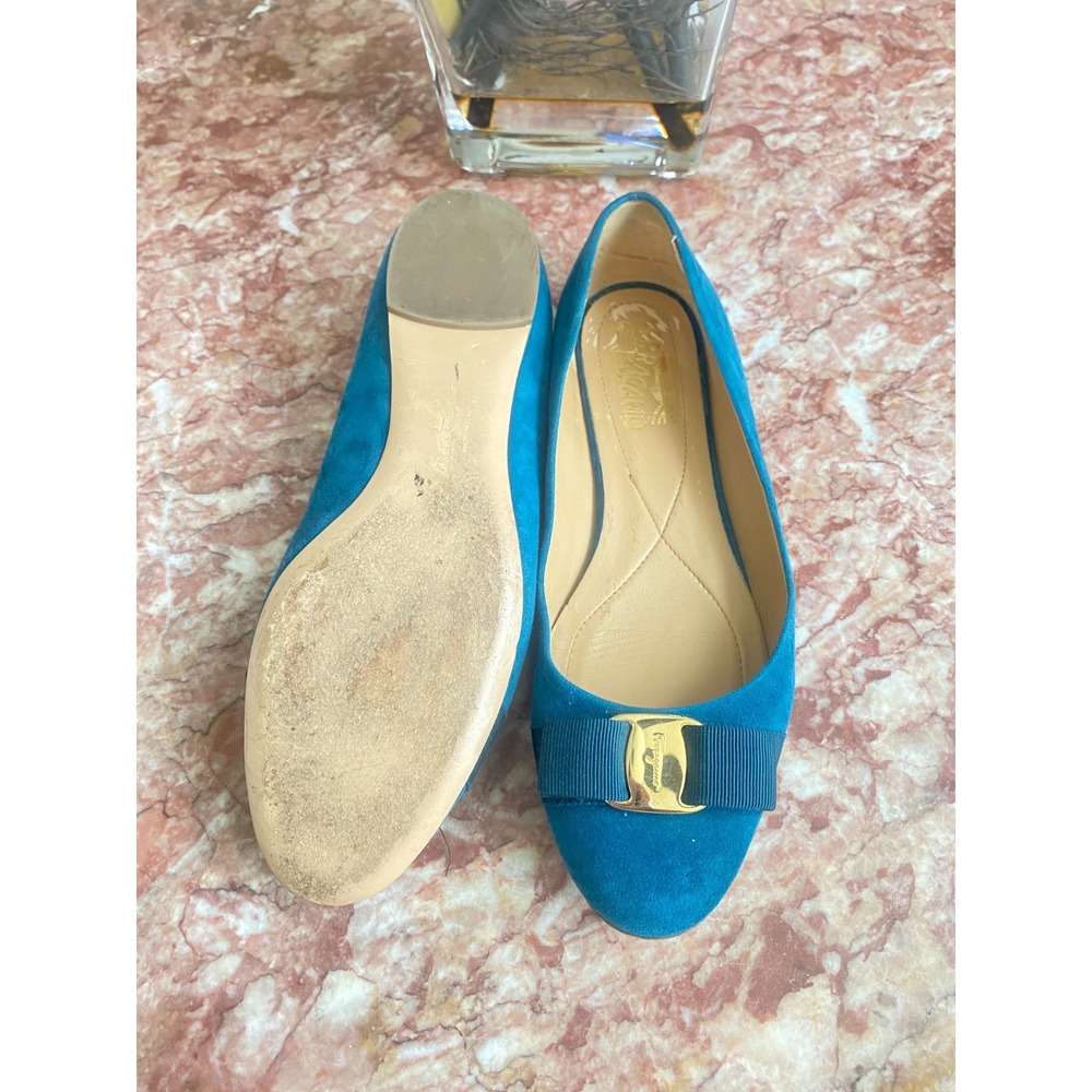 Salvatore Ferragamo Varina Women's Tael Blue Suede Ballet Flat Sz 8.5B EUC, $780 - Picture 10 of 11